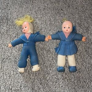 Set of 2~Too Cute! Vintage 1940s Mask Face Cloth SAILOR Dolls~Fabric Boy & Girl